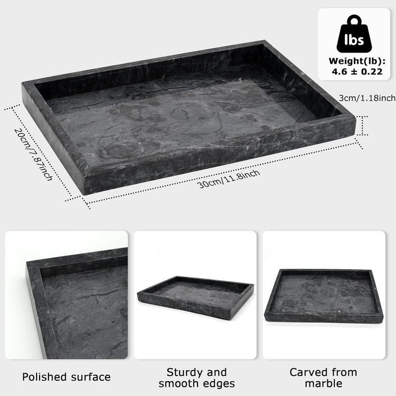 MULWR Marble Bathroom Tray,Pure Natural Vanity Tray,Marble Trays for Kitchen Counter Non-Ceramic/Non-Resin,Stone Tray 12 x 8 inch (Black) ﻿ - Image 3